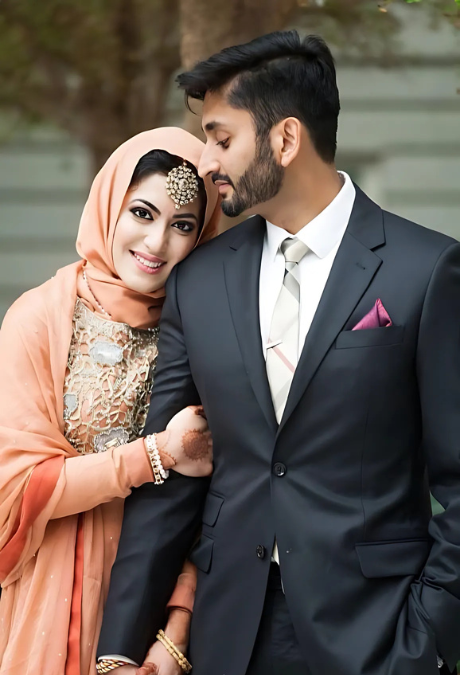 Elegant Muslim couple posing on their wedding day | Success story from the best Muslim matchmaker in USA